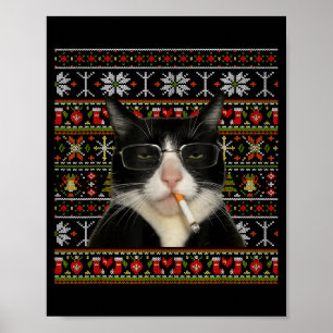 Poster Mème de chat qui fume drôle Noël Sweat Ugly Cat 
