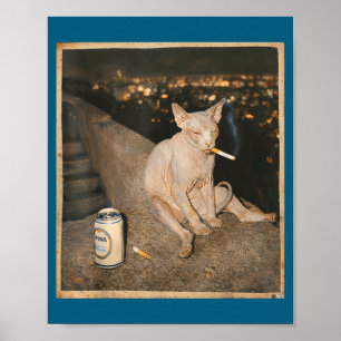 Poster Mème de chat Sphynx fumeur mignon drôle