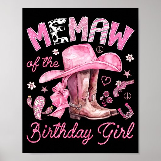 Poster Mémé de la fille d'anniversaire vachette rose west (Devant)