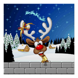 Poster Mème de Noël drôle de renne qui regarde par-dessus