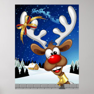 Poster Mème de Noël drôle de renne qui regarde par-dessus