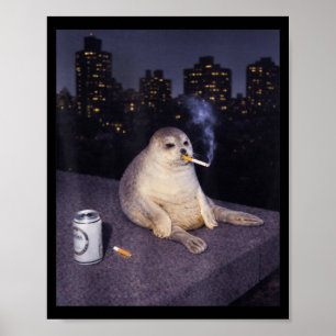 Poster Mème drôle de phoque qui fume 