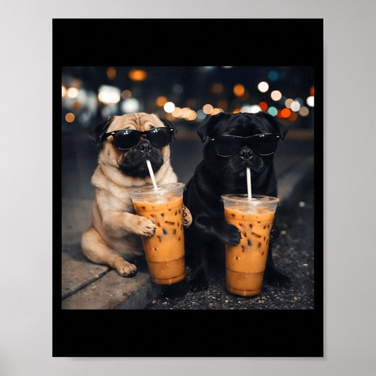 Poster Mème drôle deux teckels buvant du café glacé (Devant)