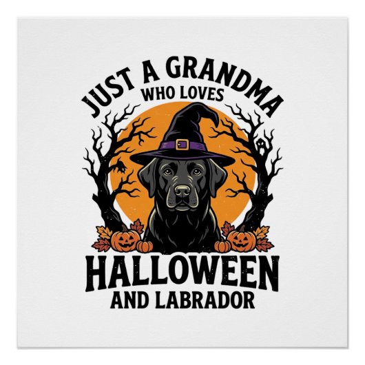 Poster Mémé Halloween Labrador Drôle Vintage_1 (Devant)