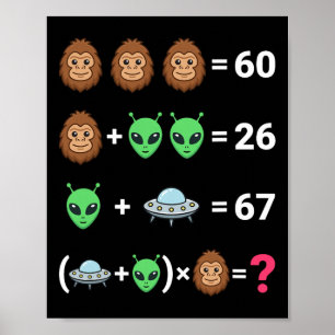 Poster Mème viral 6 7 Bigfoot Alien Ufo Équation algébriq