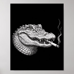 Poster Mémé visage d'alligator vintage drôle fumant une c