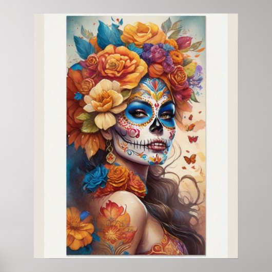 Poster Mémerisation de la femme dans le maquillage crâne (Devant)