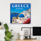 Poster 💙 Mémoire de vacances à Santorin Grèce (Bureau à domicile)
