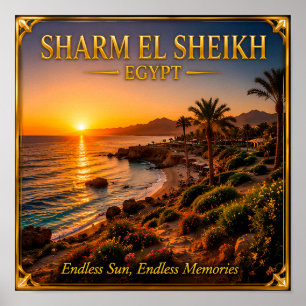 Poster Mémoire de voyage Coucher de soleil doré à Sharm E