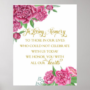 Poster mémoire souvenir mariage floral signe de pivoine