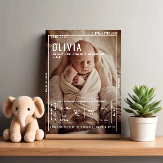 Poster Memorable Newborn Large Photo & Birth Details