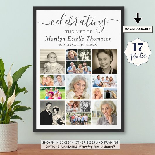 Poster Mémorial 17 Script de Collage de Photos Célébrant