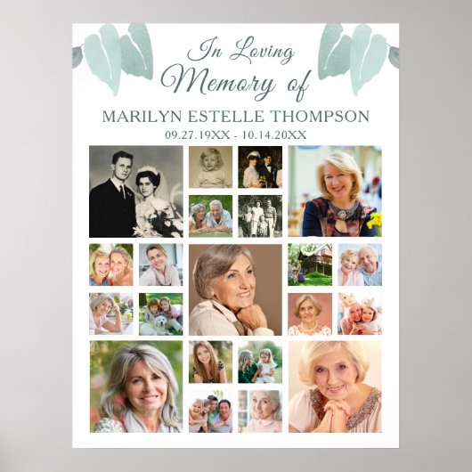 Poster Mémorial 21 Photo Collage Botanique Coeur Feuilles (Devant)