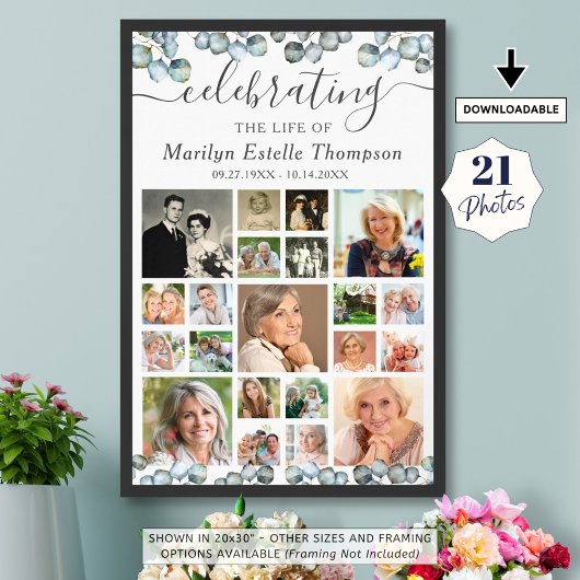 Poster Memorial 21 Photo Collage Eucalyptus Script