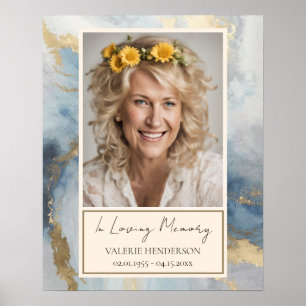 Poster Mémorial bleu et or Photo funéraire Bienvenue