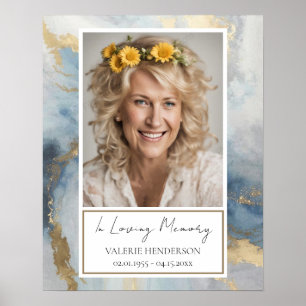 Poster Mémorial bleu et or Photo funéraire Bienvenue Post