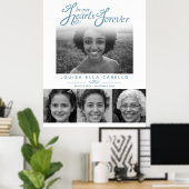 Poster Mémorial dans les cœurs photos funérailles gris bl (Bureau à domicile)