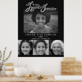 Poster Mémorial dans les cœurs photos funérailles noir bl (Cuisine)