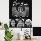 Poster Mémorial dans les cœurs photos funérailles noir bl (Bureau à domicile)