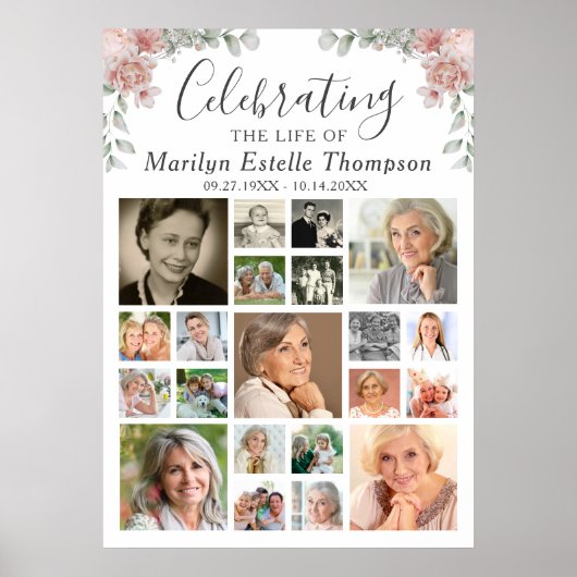 Poster Memorial Floral Celebrating Life 21 Photo Collage (Devant)
