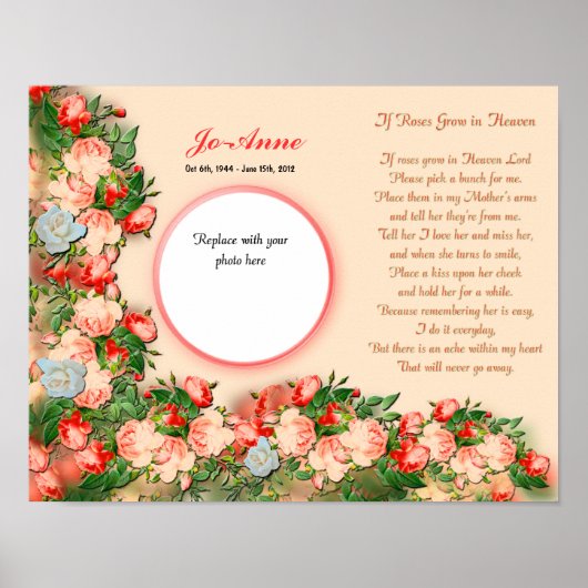 Poster Mémorial - Mère - SI Roses ont grandi dans le poèm (Devant)