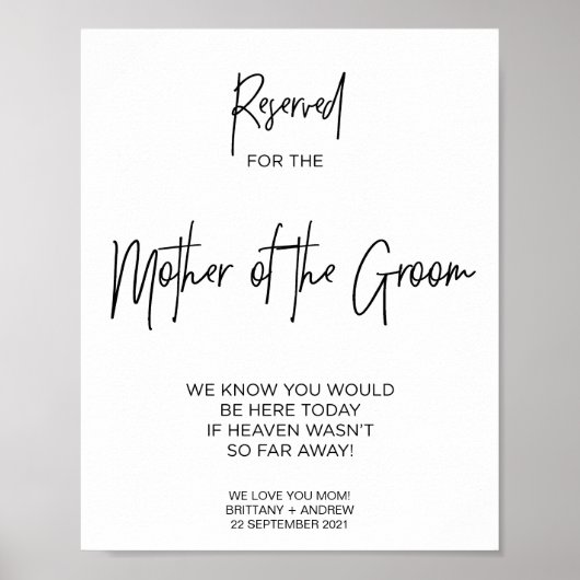Poster Memorial Reserved for Mother of the Groom Wedding (Devant)