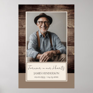 Poster Memorial Rusitc Wood Photo Funérailles Bienvenue