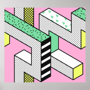 Poster Memphis Abstrait : formes géométriques des années 