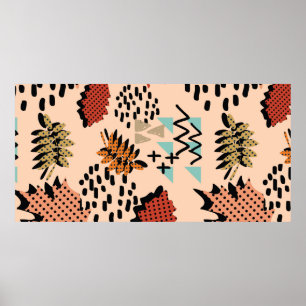 Poster Memphis automne feuillage et feuilles avec géomet