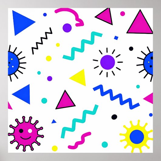 Poster Memphis Style Retro Virus Pattern Neon (Devant)