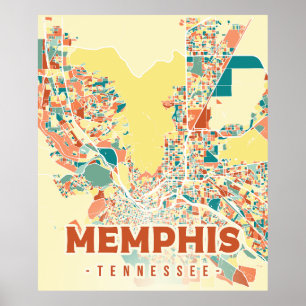 Poster Memphis Tennessee ville coloré carte rétro vintage