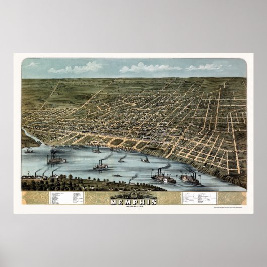 Poster Memphis, TN Carte panoramique - 1870 (Devant)