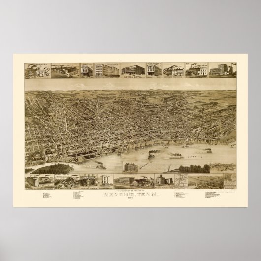 Poster Memphis, TN Carte panoramique - 1887 (Devant)