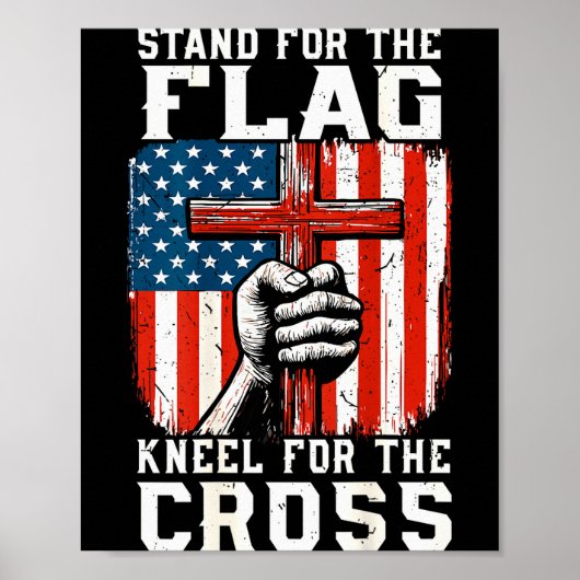 Poster Men Stand For Flag Kneel The Cross Christian Patri (Devant)