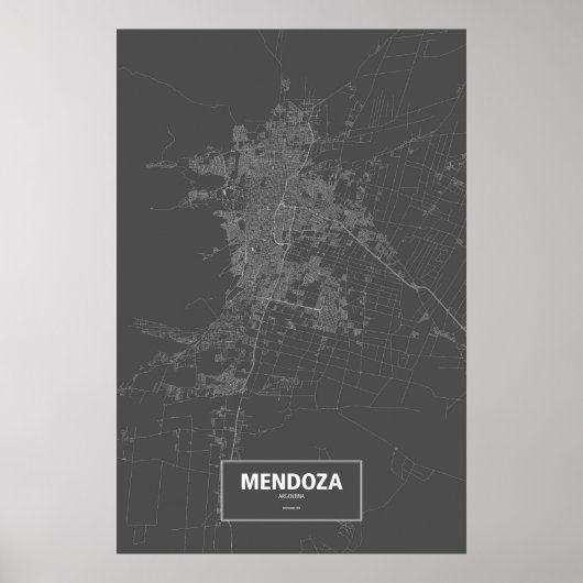 Poster Mendoza, Argentine (blanc sur noir) (Devant)