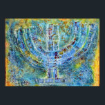 Poster Menorah bleue<br><div class="desc">L'oeuvre originale de cette menorah est une peinture mixte créée avec de la peinture acrylique,  de la pâte de modélisation et du papier de l'artiste juif contemporain Meredith Gould.</div>
