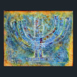Poster Menorah bleue<br><div class="desc">L'oeuvre originale de cette menorah est une peinture mixte créée avec de la peinture acrylique,  de la pâte de modélisation et du papier de l'artiste juif contemporain Meredith Gould.</div>