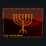 Poster Menorah de Moshe<br><div class="desc">Une représentation de la menorah à sept branches (chandelabra) faite par les Israélites après l'Exode d'Egypte. Ajoutez votre propre texte. Dans la Torah Moshe Rabbenu est dit : "Vous ferez une Menorah d'or pur, battu, la Menorah sera faite, sa base, sa branche, ses gobelets, ses boutons, et ses fleurs seront...</div>