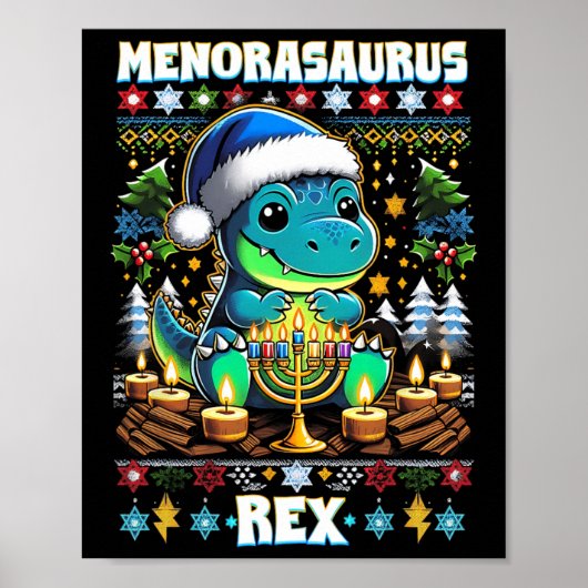 Poster Menorasaurus Rex Dino Trex Ugly Christmas Sweater  (Devant)