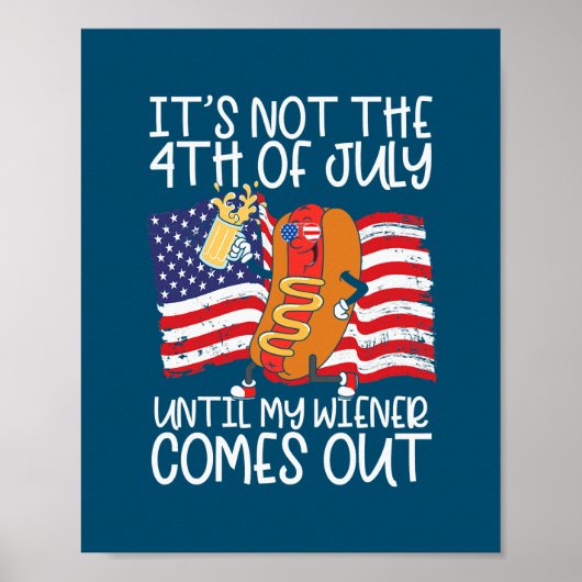 Poster Mens Drôle 4 juillet Hot Dog Wiener Sortent (Devant)