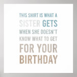 Poster Mens Funny Birthday Gift Brother From Sister<br><div class="desc">Mens Funny Birthday Gift Brother From Sister</div>