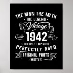 Poster Mens Man Myth Legend 1942 80th Bday Gifts For 80<br><div class="desc">Mens Man Myth Legend 1942 80th Bday Gifts For 80 Years Old Gift. Perfect gift for your dad,  mom,  papa,  men,  women,  friend and family members on Thanksgiving Day,  Christmas Day,  Mothers Day,  Fathers Day,  4th of July,  1776 Independent day,  Veterans Day,  Halloween Day,  Patrick's Day</div>
