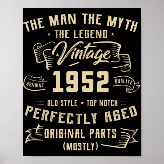 Poster Mens Man Myth Legend 1952 70th Birthday Tee For 70 (Devant)