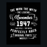 Poster Mens Man Myth Legend novembre 1947 75th Birthday<br><div class="desc">Mens Man Myth Legend novembre 1947 75th Birthday Poison 75 Years Poison. Parfait pour papa,  maman,  papa,  men,  women,  friend et family members on Thanksgiving Day,  Christmas Day,  Mothers Day,  Fathers Day,  4th of July,  1776 Independent Day,  Vétérans Day,  Halloween Day,  Patrick's Day</div>