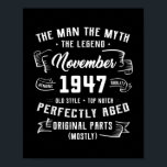 Poster Mens Man Myth Legend novembre 1947 75th Birthday<br><div class="desc">Mens Man Myth Legend novembre 1947 75th Birthday Poison 75 Years Poison. Parfait pour papa,  maman,  papa,  men,  women,  friend et family members on Thanksgiving Day,  Christmas Day,  Mothers Day,  Fathers Day,  4th of July,  1776 Independent Day,  Vétérans Day,  Halloween Day,  Patrick's Day</div>