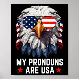 Poster Mens Mes Pronounes Sont Usa Funny Eagle 4 juillet 