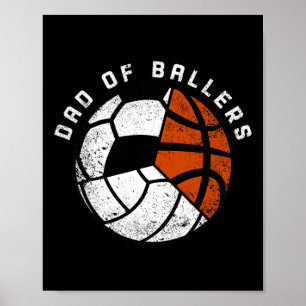 Poster Mens Papa Of Byllers Fun Volleybyll Soccer Bysketb