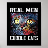 Poster Mens Real Men Cuddle Chats I Funny Chat Papa Cadea (Devant)