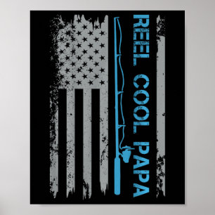 Poster Mens Reel Cool Papa Fishing Us Drapeau Patriotique