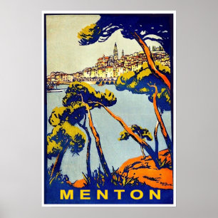 Poster Menton, Côte d'Azur, France, voyage vintage